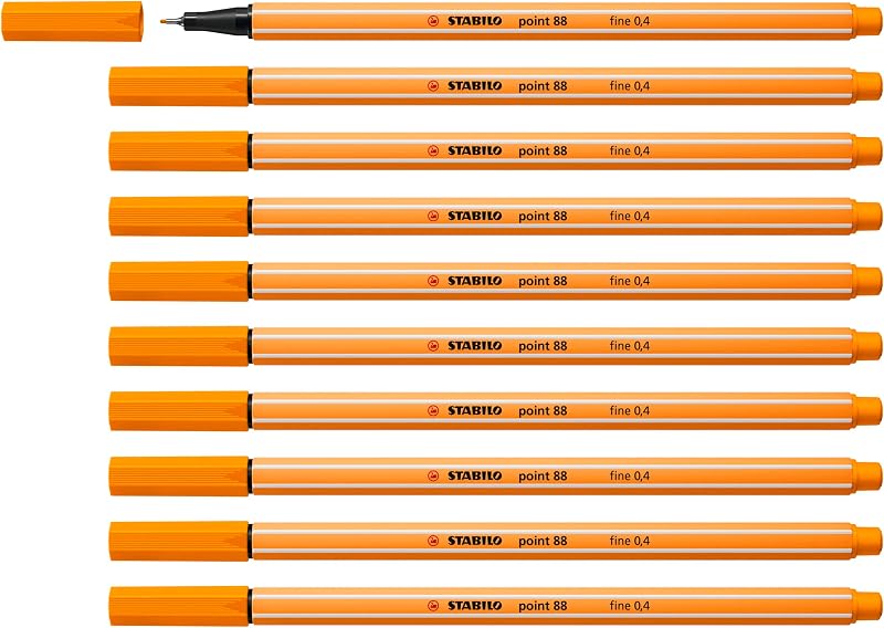 STABILO Point 88 Fineliner Pack of 10 Orange 0.4mm Hexagonal Grip