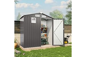 Vigo huseeo 6x3.6FT Outdoor Storage Shed, Galvanized Steel Garden Shed with Lockable Door & Window, Waterproof Metal Tool Storage for Garden, Backyard, Patio, Lawn(Peak Roof)