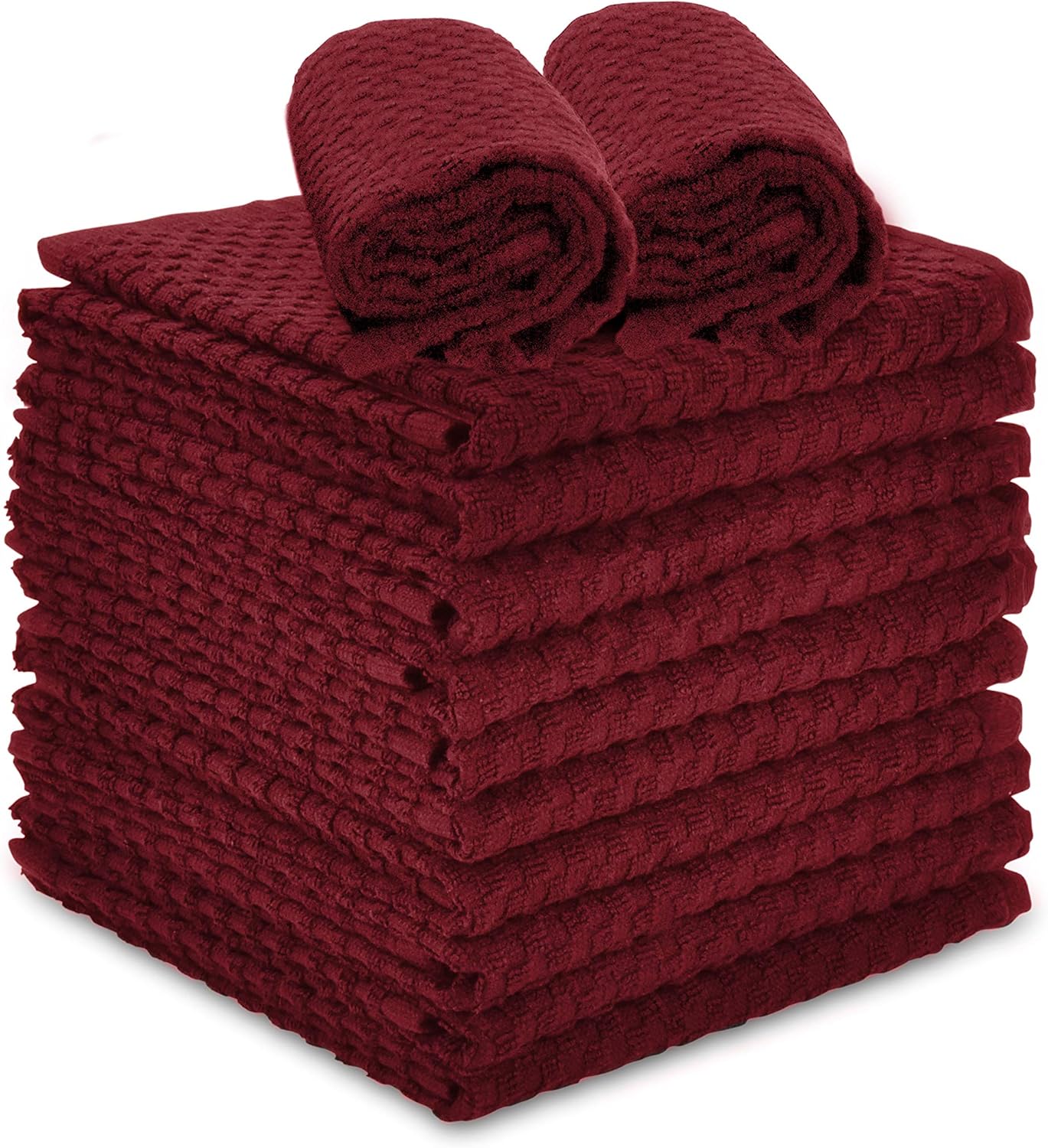 Talvania Red Kitchen Dish Towels, 100% Cotton Dobby Weave Terry Towel Set, 12 Pack Soft and Absorbent Multipurpose Dish Cloth, Hand Towel and All Kitchen Cleaning 15” X 25” Machine Washable (Red Pear)