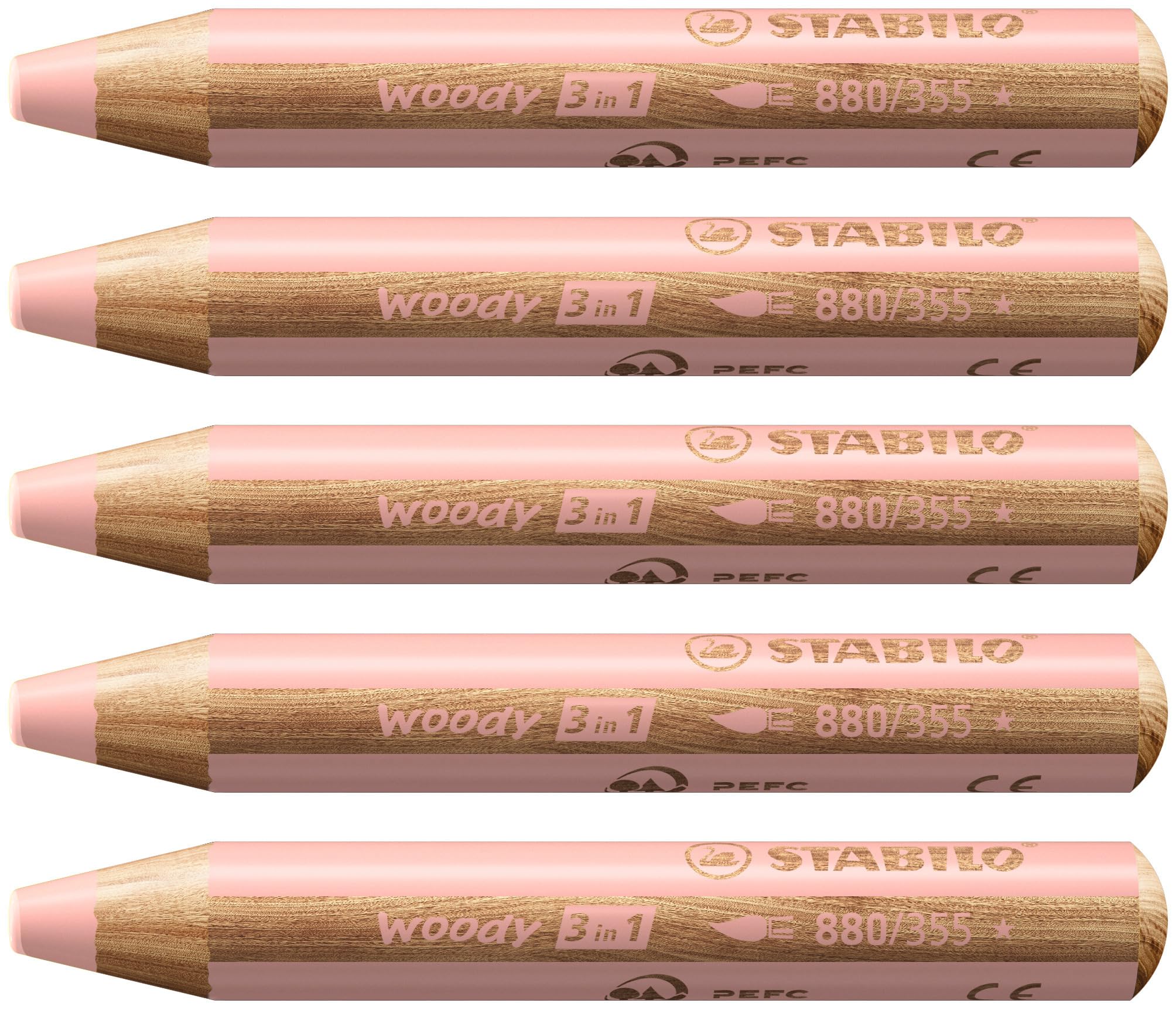 STABILO woody 3-in-1 - Multi-Talented Pencil - Pack of 5 - Apricot