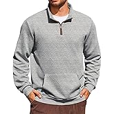 Yousify Mens Quarter Zip Sweatshirts Long Sleeve Stand Collar Casual Pullover Texture Fall Sweatshirt With Pocket