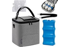 GOCOHHI Breastmilk Cooler Bag with Ice Pack Reusable Storage Bags, Fit 6 Baby Bottles, Insulated Baby Bottle Cooler Bag Suitable for Nursing Mom Daycare, Waterproof with Zipper Pocket, Grey