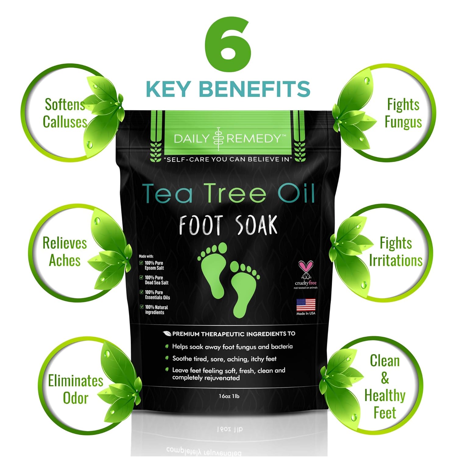 Tea Tree Oil Foot Soak with Epsom Salt - Made in USA - for Toenail Fungus, Athletes Foot, Stubborn Foot Odor Scent, Fungal, Softens Calluses & Soothes Sore Tired Feet: Beauty