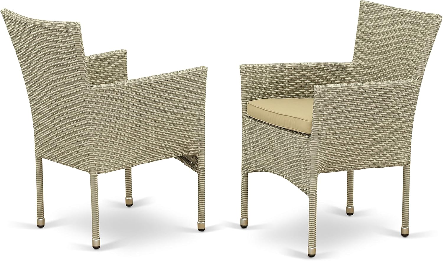 East West Furniture OSBK503A 5Pc Outdoor Natural Color Wicker Dining Set Includes a Patio Table and 4 Balcony Backyard Armchair with Linen Fabric Cushion: Furniture & Decor