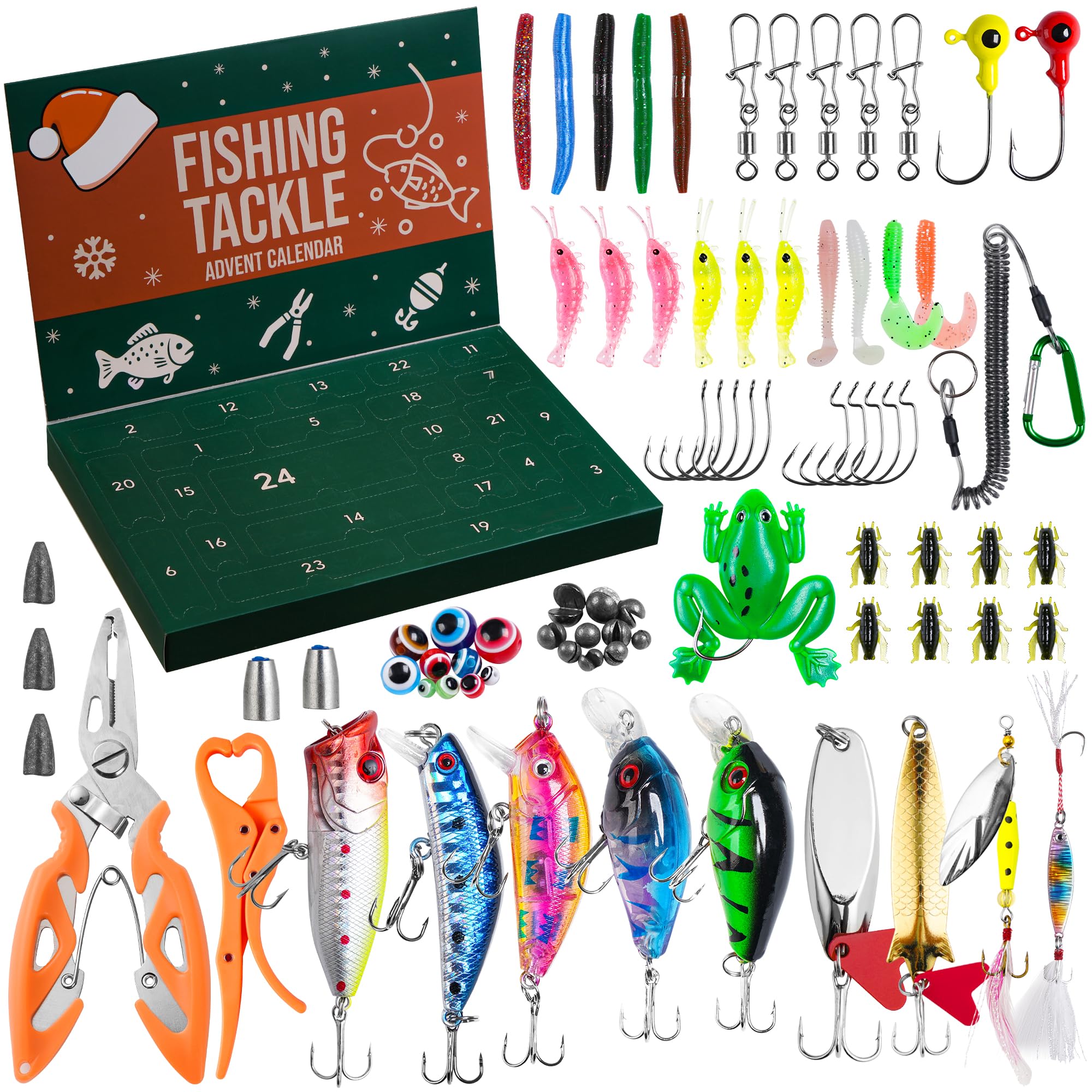 Adult Fishing Advent Calendar 2025 for Men, 77 PCS with Tools - Christmas Countdown Calender with Lures, Pliers & Gripper Gift for Dad, Son, Husband, Teenage, Him & Women, Anglers