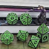 QMay DND Dice Polyhedral Set 7 Pieces Green Engraving D20 D12 D10 D8 D6 D4 view 3