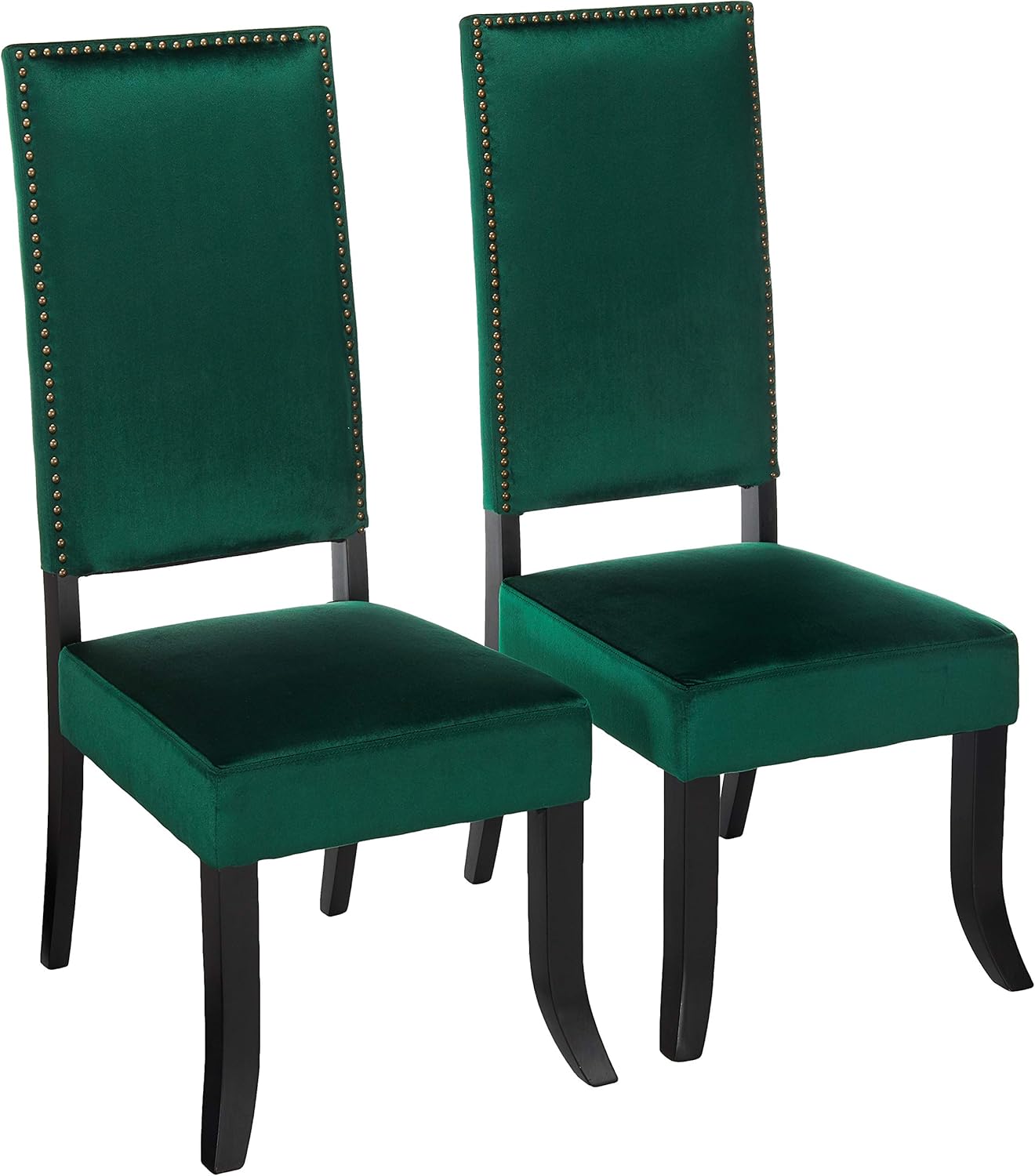 Christopher Knight Home Elizabeth Velvet Dining Chairs, Glam, High Back, Nailhead Accents, Emerald and Dark Brown (Set of 2)
