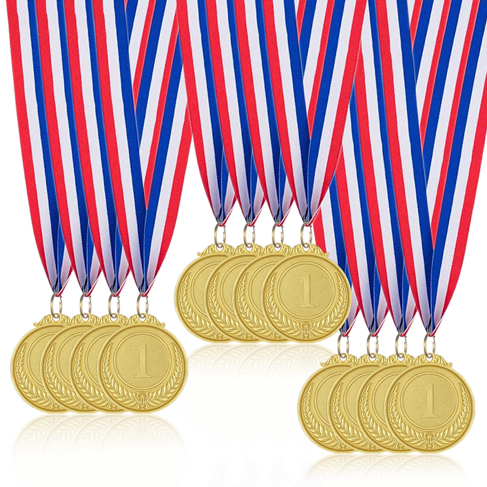 Donrime Medals for Children, 12 Pieces Metal Medal Gold Winner Medals Olympic Decoration for Kids Adults Sports Day Prizes, Gymnastics Competitions, Party Favours