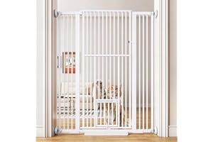 OtterOasis 55.1'' Extra Tall Pet Gate for Cat, 29.5-43'' Extra Wide Cat Gate for Doorway with Upgraded Cat Door and 1.37'' Narrower Bar Spacing, NO Drilling Pressure Mounted Dog Gate Indoor