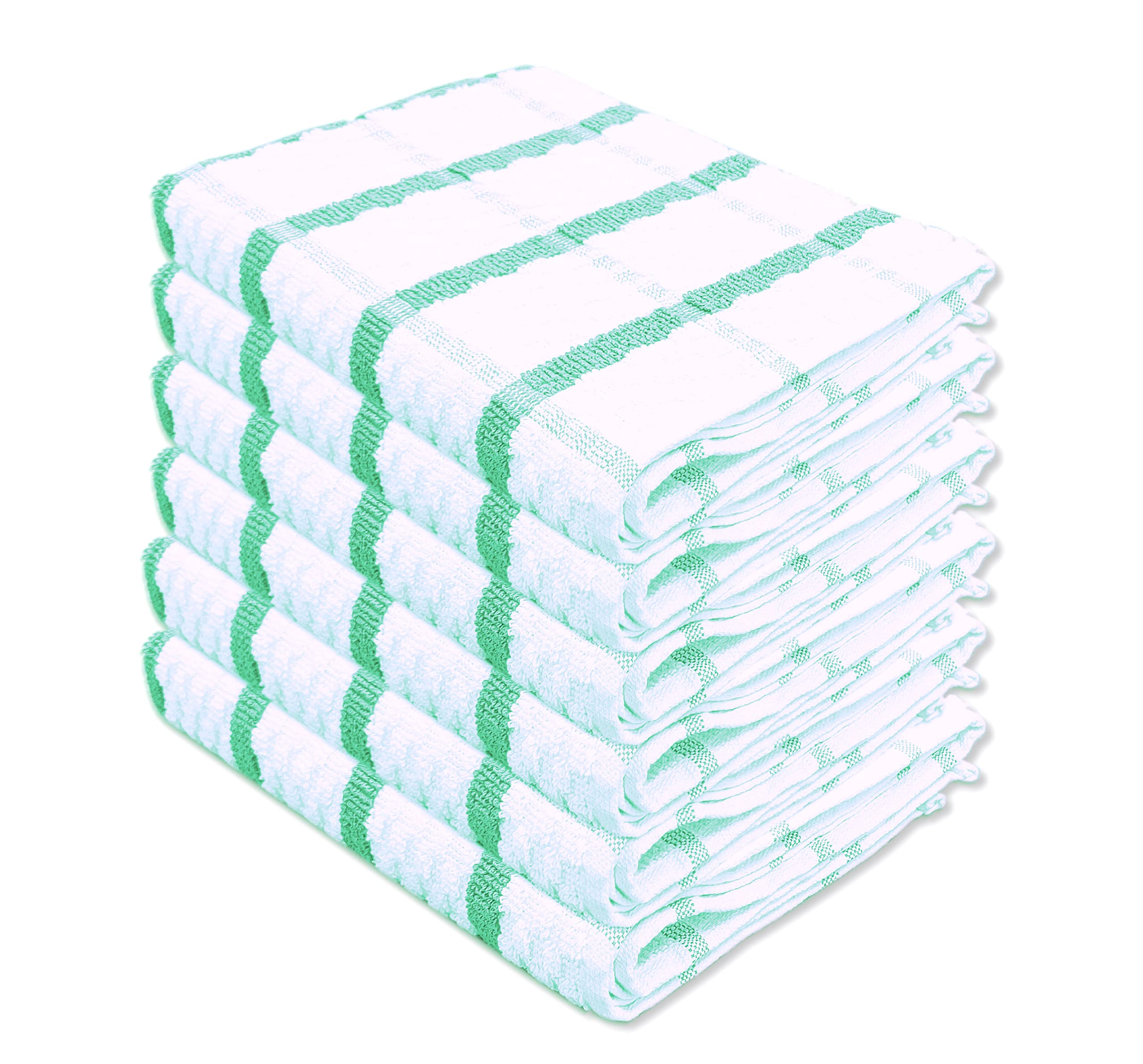 A & B TRADERS Kitchen Tea Towels 100% Cotton Tea Towels Packs of 6 or 12 Super Absorbent Waffle Big Check Terry Kitchen Hand Towel Large Size (50 x 70 cm) (Green, 6)