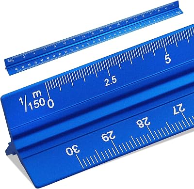 SZXMDKH 30cm Triangular Scale Ruler Metal 6 Scales Architect Engineer Blue
