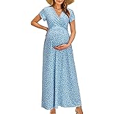 OUGES Maternity Maxi Dress Wrap Baby Shower Pregnancy Dresses for Photoshoot Maternity Outfits Summer Clothes 2026