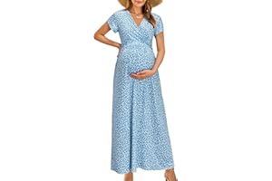 OUGES Maternity Maxi Dress V Neck Baby Wrap Summer Shower Pregnancy Dresses for Photoshoot 2025