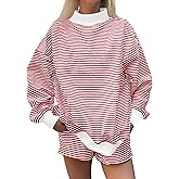 DURUNUL Women Oversized Mockneck Sweatshirt Striped Mock Neck Long Sleeve Pullover Sweatshirts Fall Winter Lounge Tops