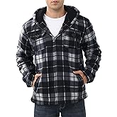 Men's Flannel Shirt Jacket Fleece Sherpa Lined Plaid Jackets Warm Thick Coat Full Zip Up Hoodie Winter Outwear