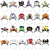 Feifeiya 24 Pcs Halloween Paper Headbands Party Pumpkin Ghost Witch Bat | Assorted Designs Mummy Skull Vampire Castle, Lightweight Paper Wear, Trick or Treat Favors, Photo Booth Props Decor
