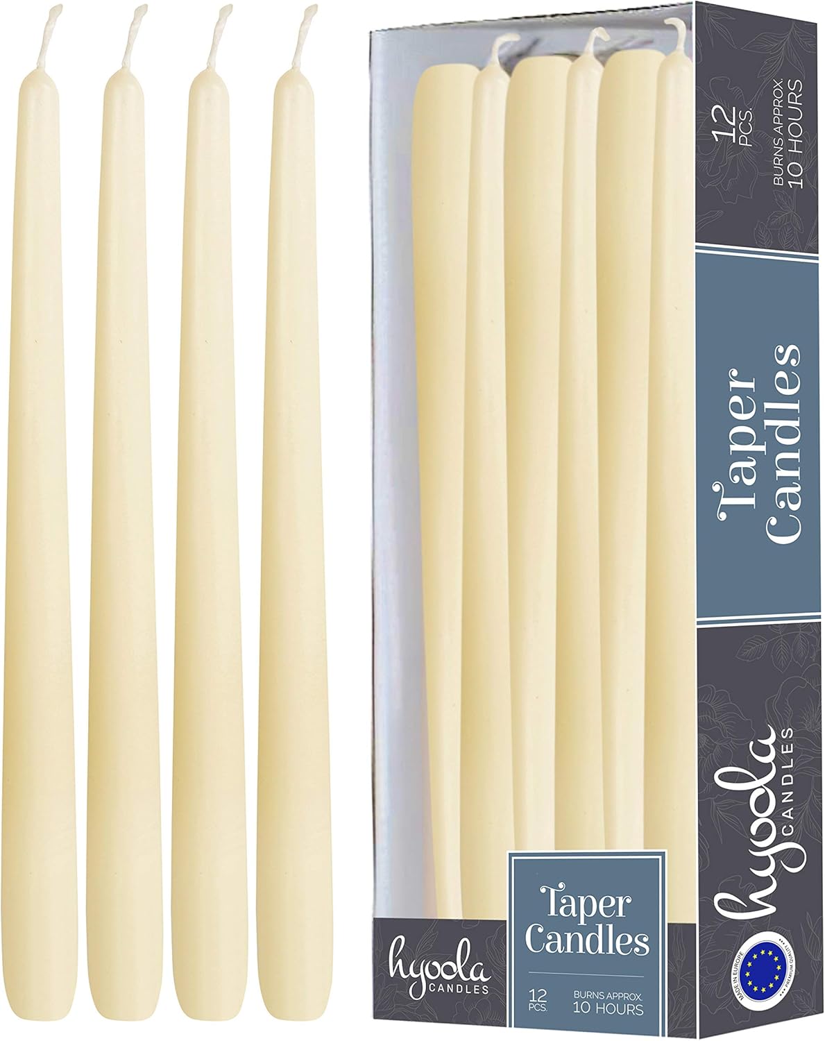 12 Pack Tall Taper Candles 12 Inch Woolwhite Dripless, Unscented