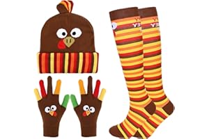 GANSHAYA 3 Pcs Turkey Trot Costume: Beanie Hat, Socks, Running Gloves - Trot Gear for Thanksgiving Day Women Man Cosplay