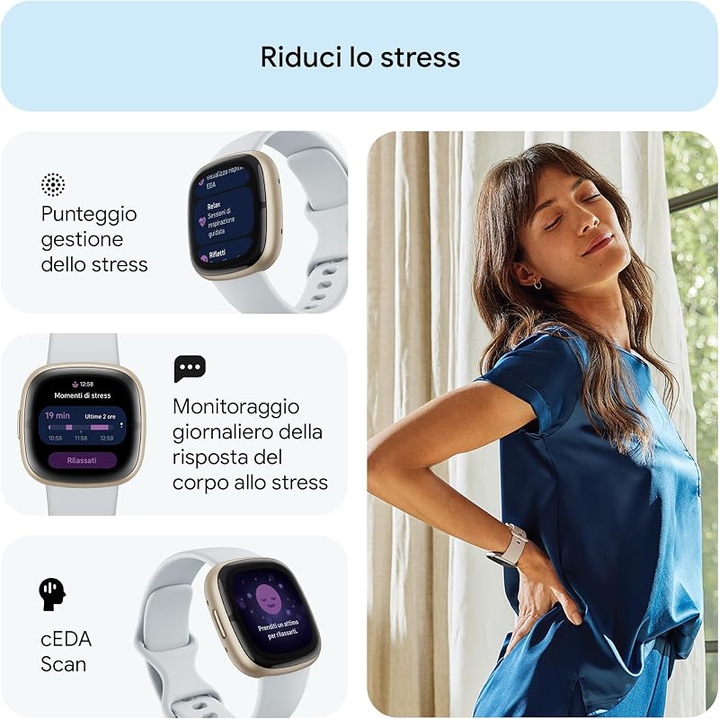 Google Fitbit Sense 2 Smartwatch per fitness e benessere con GPS integrato, fino a 6 giorni di autonomia e compatibile con Compatible with iOS 15 & Android OS 9.0
