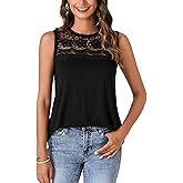 LYANER Women's Summer Tops Lace Crew Neck Sleeveless Tunic Shirts Casual Loose Flowy Blouses Tank Top
