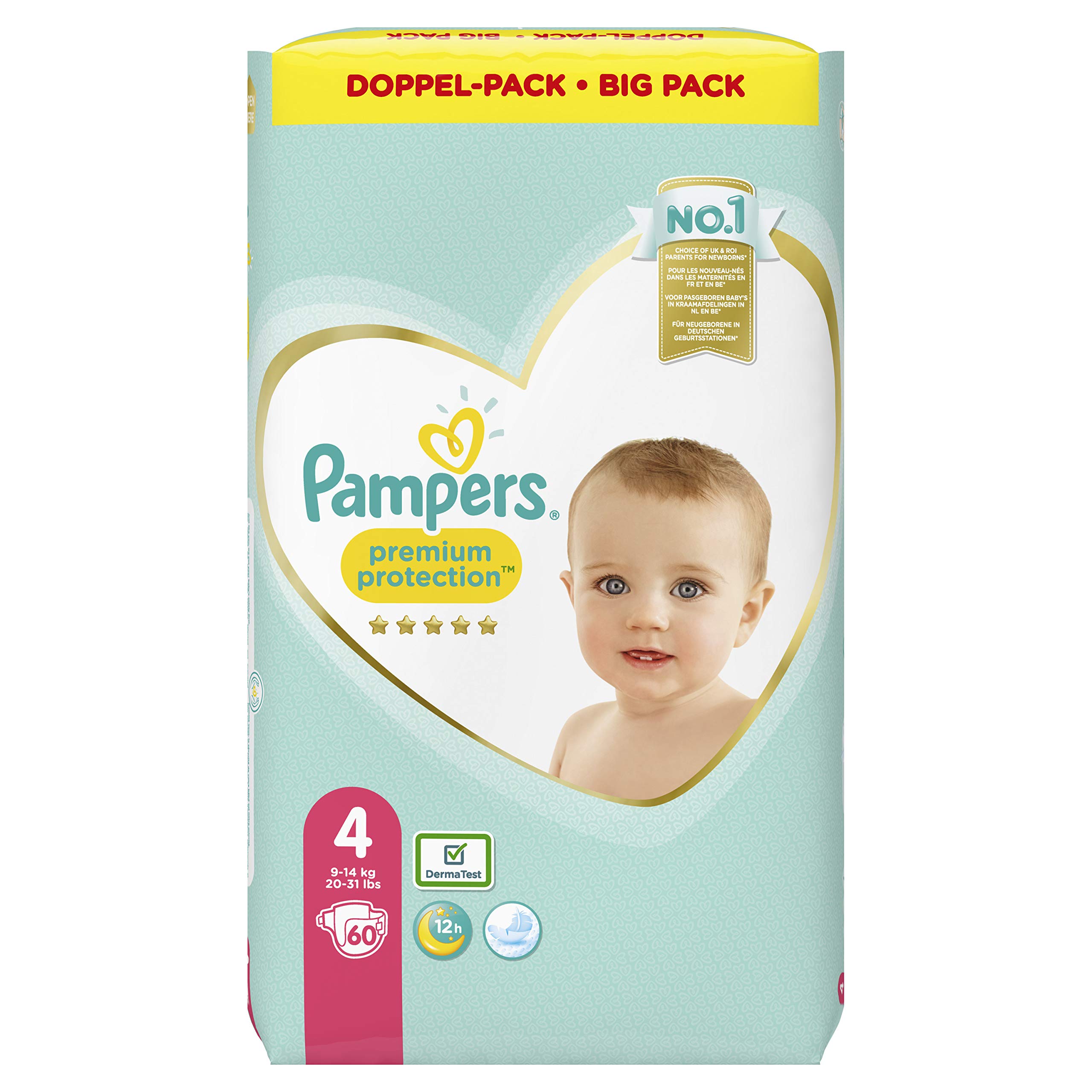 Pampers Premium Protection Size 4, 60 diapers, 9kg -14kg, Pack of 1 (1 x 60 diapers)