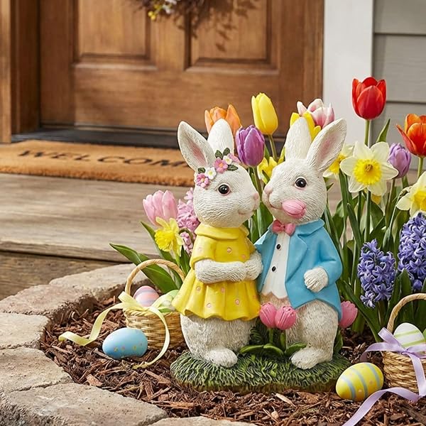TERESA’S COLLECTIONS EASTER DECORATIONS OUTDOOR WITH SOLAR LIGHTS, 8” LIGHTED EASTER BUNNY DECOR, SPRING EASTER DECOR FOR ENTRYWAY PLANTER MANTEL TABLETOP IDEAL EASTER GIFTS
