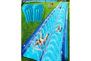 SPRING WATER Slip and Water Slide for Kids and Adults Backyard,2 Lanes Extra Long Inflatable Slip and Water Slide with Sprinkler and Bodyboards,Heavy Duty Summer Outdoor Water Toy,Blue Shark Theme