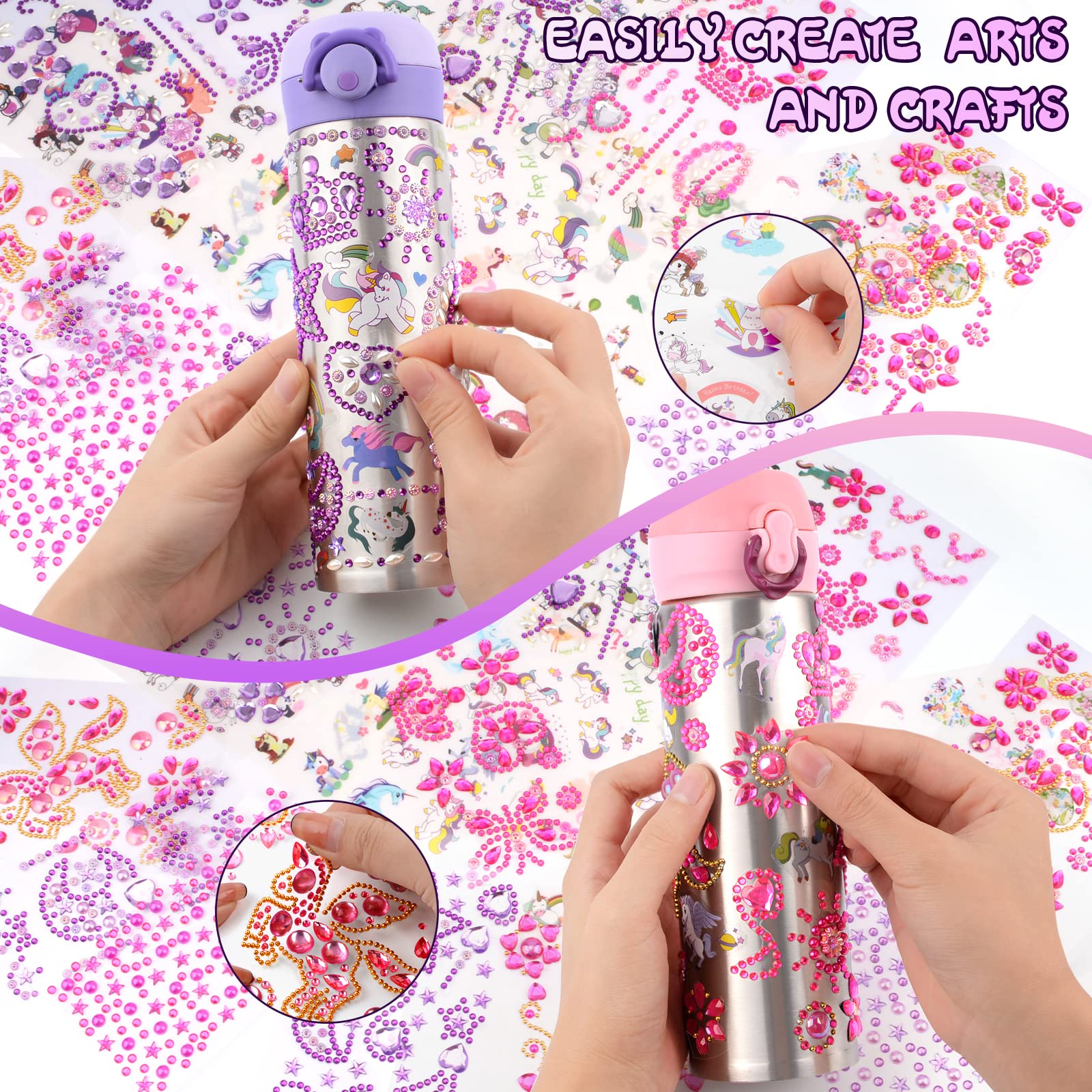 Decorate Your Own Water Bottle Kits for Girls 4 5 6 7 8 9 10 Year Old, Birthday Gifts for Kids with 18 Sheets of Glitter Gem Stickers, DIY Art & Craft for Girls Ages 4-12, School Supplies for Girls