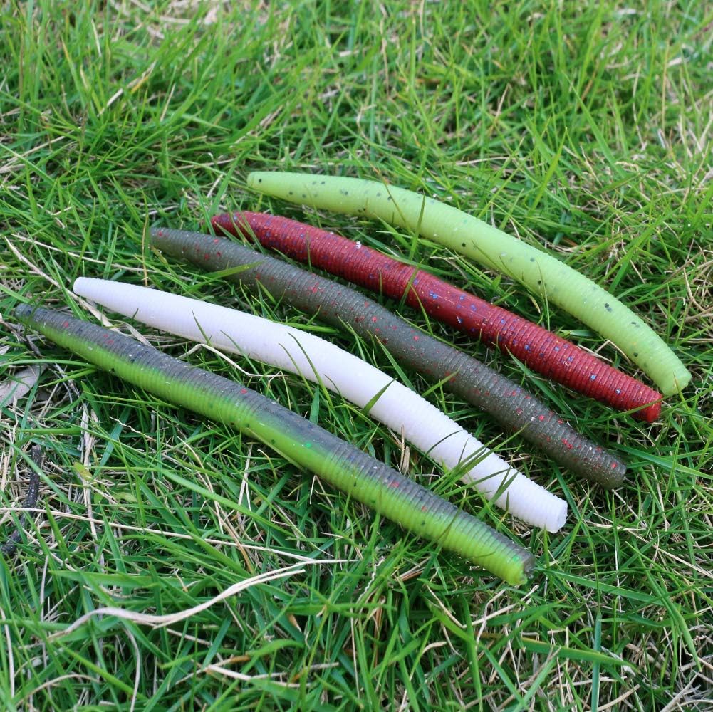 XFISHMAN Senko Worms Bass Fishing Lure Kit 30 pk Wacky Rig Worms Soft Plastic Stick Baits 4" 5" inch (Senko Worms (4in, 5 Colors, 30pcs)) : Sports & Outdoors