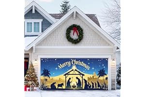 HOMETITUTE Christmas Garage Door Banner 13x6ft Holy Nativity Manger Scene Theme Backdrop Holiday Seasonal Decor Winter Door Cover Banners for Outside Garage Wall Covering for Party