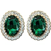 Navachi 18k Gold Plated Multicolor Oval Zircon White Crystal Oval-Shape Omega Back Stud Earrings