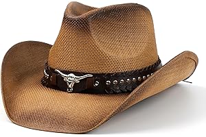 WOOH Straw Cowboy Hats for Women and Men,Western Brown Cowgirl Hat for Rodeo,Country Concert and Cowboy Outfits