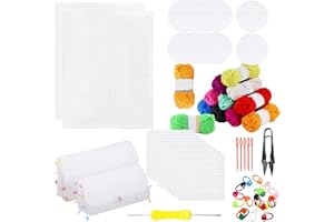 Allazone 57 PCS Mesh Plastic Canvas Sheets Kit Including 24 PCS Plastic Canvas, 12 Color Acrylic Yarn for DIY Crafts Embroidery Cross Stitch, Acrylic Yarn Crafting, Knit and Crochet Projects
