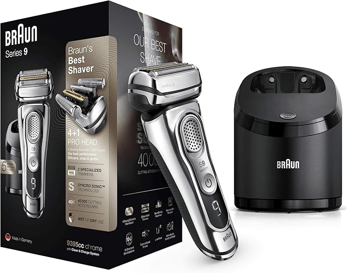 title=Braun Series 9 9395cc Rasoio Barba Elettrico a Lamina, Ricaricabile e senza