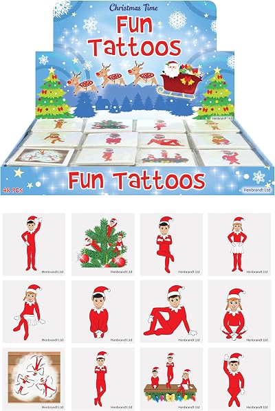 HENBRANDT 24 Mini Elfin Around Christmas Temporary Tattoos Kids Festive