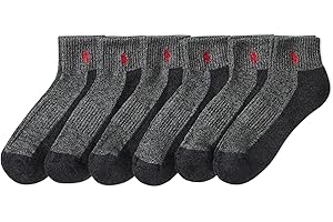 Polo Ralph Lauren Men's Performance Cotton Quarter Socks, Charcoal Heather, 6-12.5, 6 Pack