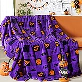 Touchat Halloween Blanket, Fleece Throw Blankets, Buffalo Plaid Throw Blanket for Couch Sofa Bed, Soft Warm Fuzzy Cozy Plush Checkered Blanket, Farmhouse Fall Decor, Purple