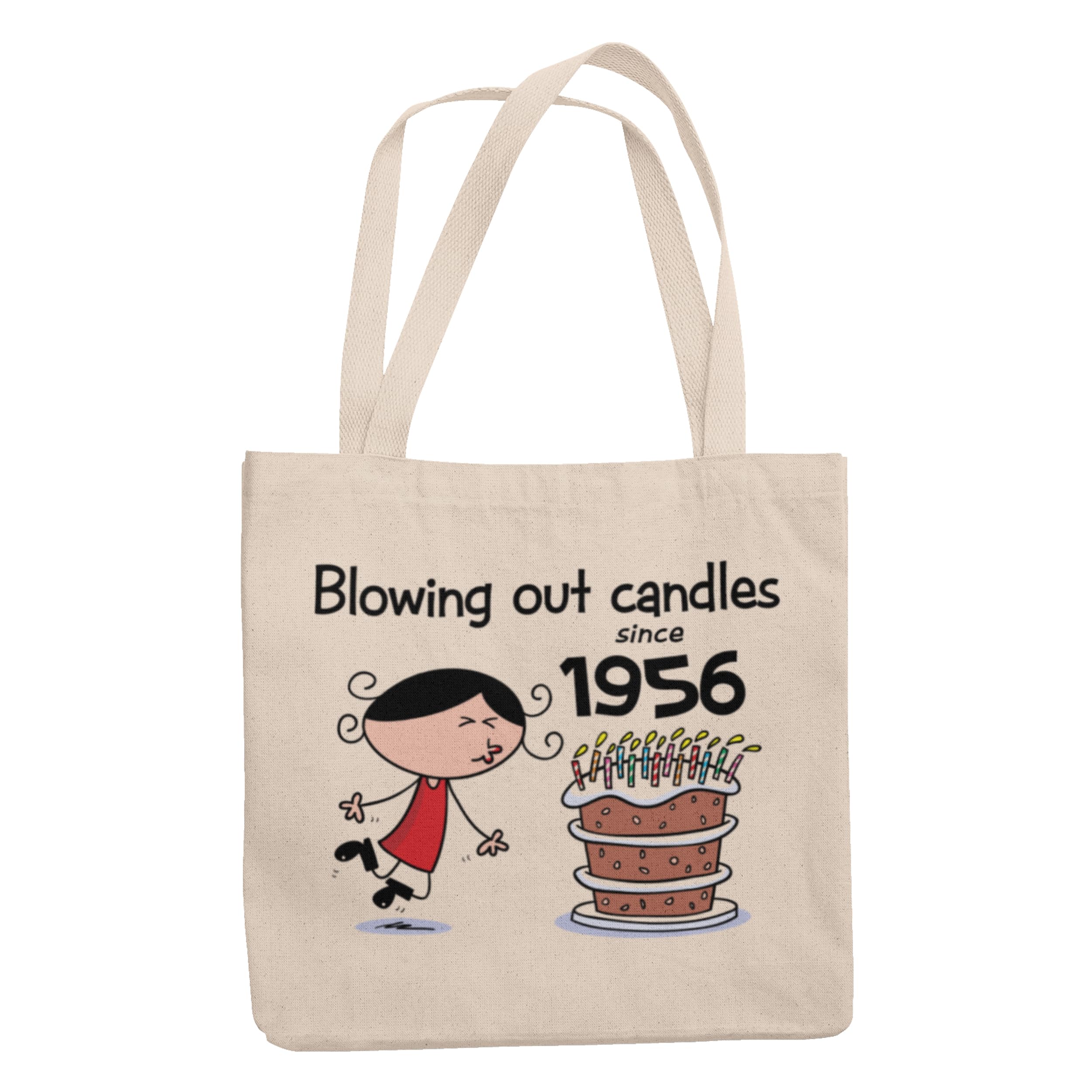 Blowing Out Candles Since 1956 70th Birthday Gift Bag - Tote Shoulder 70th Gift Bag with Long Handles for Carrying over the Shoulder - 100% Cotton - 70th Birthday Gifts for Her Special Day.