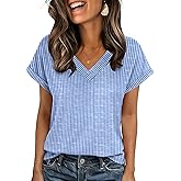 Zeagoo Womens Summer Tops Rolled Short Sleeve V Neck Shirts Casual Dressy Business Work Blouses Outfits