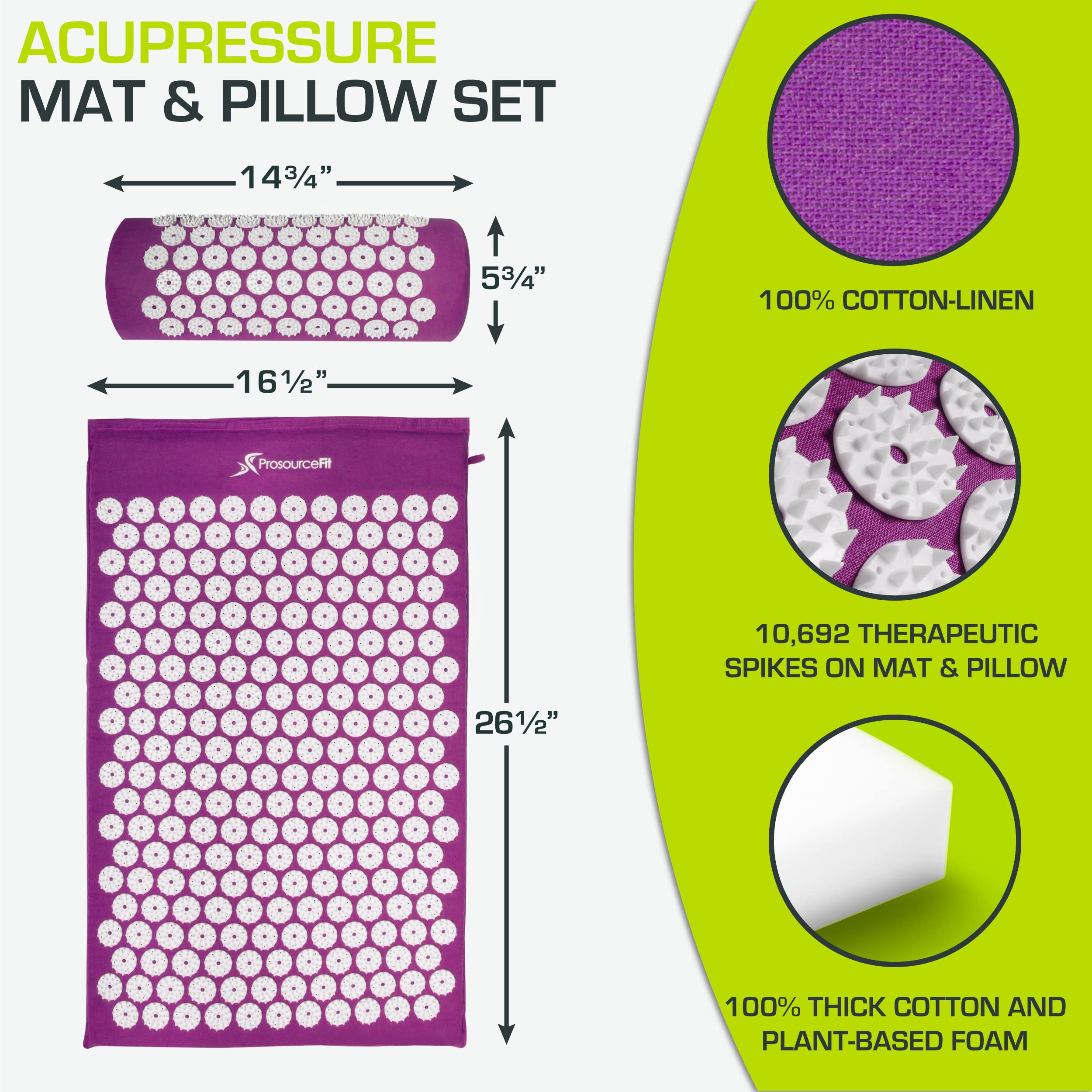 ProsourceFit Acupressure Mat and Pillow Set for Back/Neck Pain Relief and Muscle Relaxation