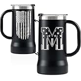 Onebttl Personalized Beer Stein, Beer Mug with Handle - Gifts for Beer Lovers, Men Who Have Everything on Birthday, Christmas - Customized Patriotic US Flag Gifts, Monogram 24 oz Cup, M