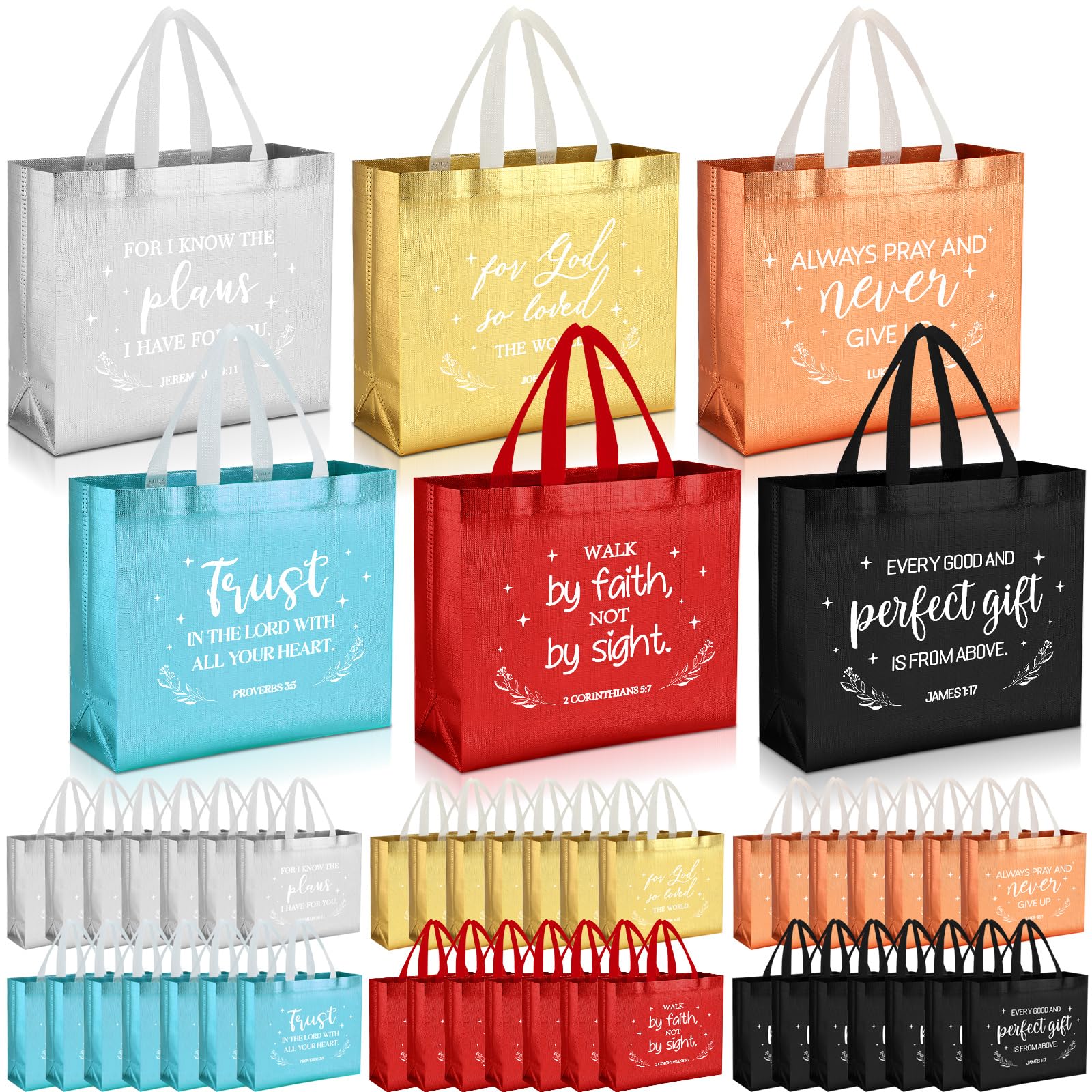 Photo 1 of Cosblank 48 Pcs 16" Christian Pastor Appreciation Gift Bags Bulk with Handle Large Religious Reusable Non Woven Tote Christmas Bible Verse Gift Bags for Clergy Women Church Baptism Family(Multicolor)