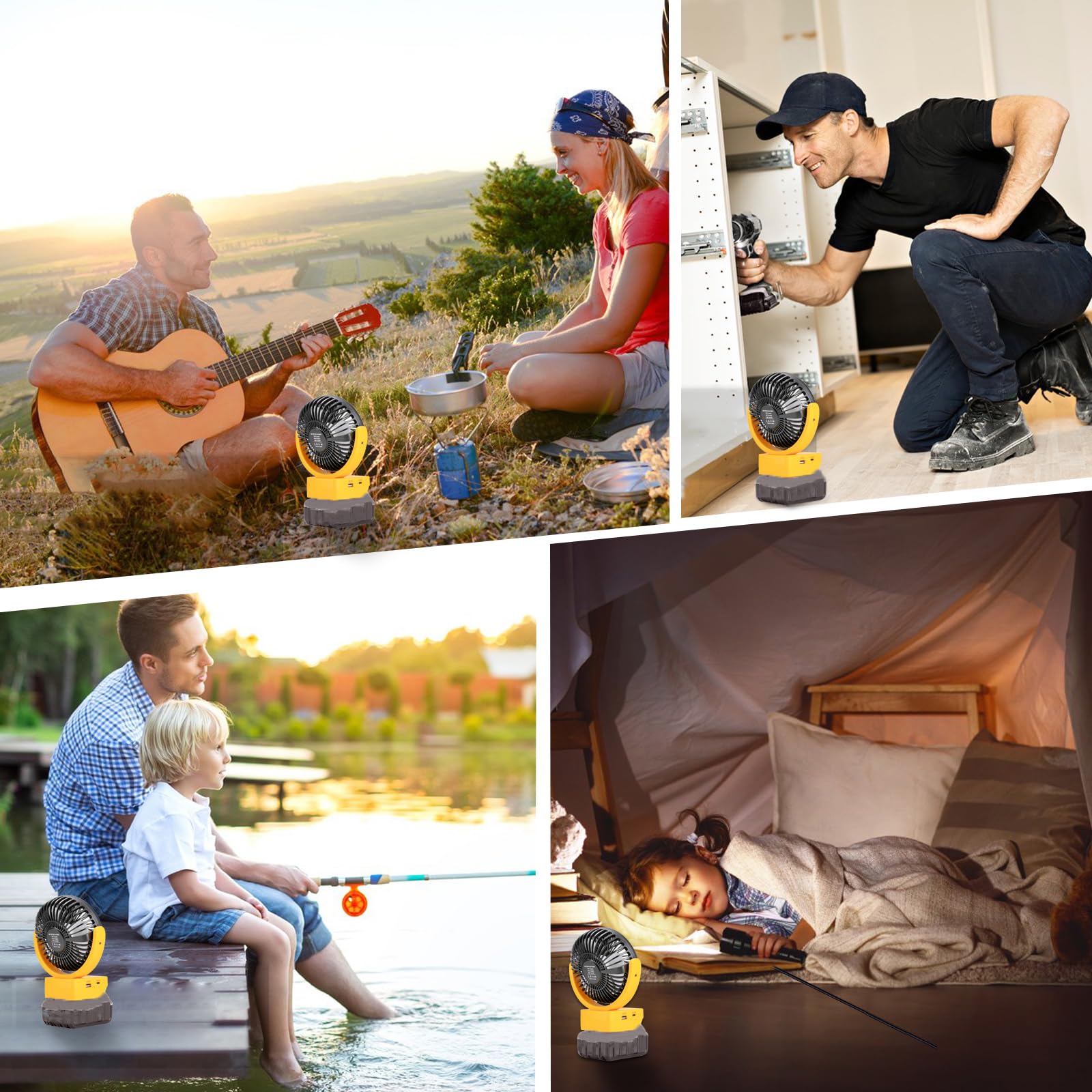Rozlchar Portable Cordless Fan Compatible For DeWALT 18V 20V Battery, Work for DCB182 DCB183 DCB204 DCB206, Jobsite Fan w/USB A/C Fast Charging For Camping Workshop and Construction Site(No Battery)
