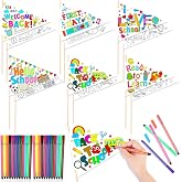 HOWAF 30pcs Color Your Own First Day of School Flag, DIY 2026 Back to School Coloring Pennant Flag Welcome Back Coloring Photo Prop Craft Kit, Pre-k Classroom School Party Flags Supplies