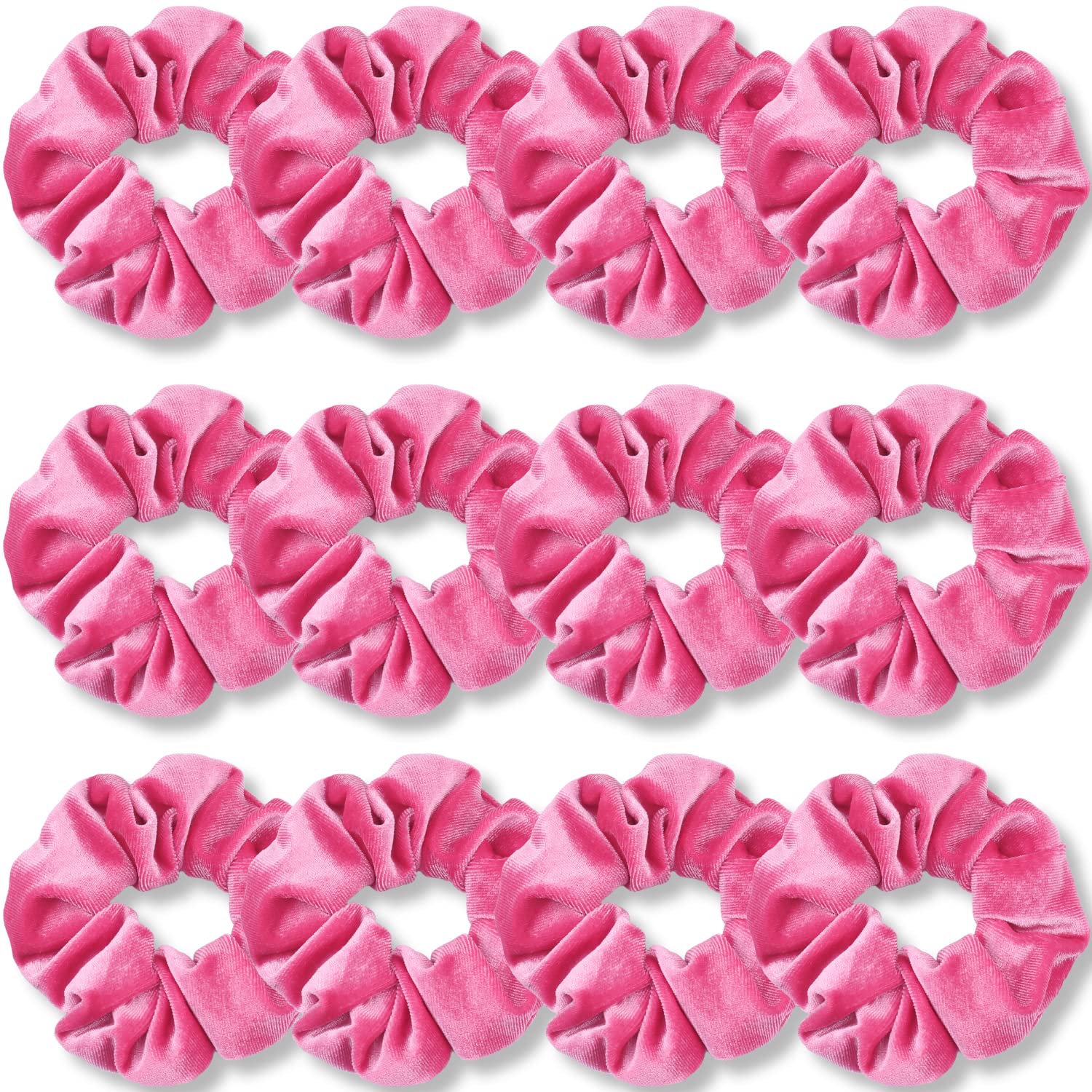 VENUSTE Bubble Pink Scrunchies, Premium Velvet Scrunchy for Hair, Solid Colors Thick Hair Bands, Soft Ropes Ponytail Holder Hair Accessories for Women and Girls, 12 Pack