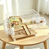 Acrylic Hamster Cage 2 Tier 23 Inch with Transparent Base | All Accessories Included, Large Silent Dwarf Hamsters Wheel, Tunnel Enclosure, Wood Hideout, Swings for Gerbils Mice