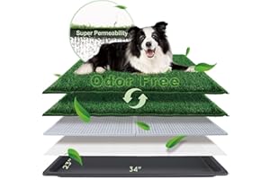 HQ4US 4LEGS Dog Grass Pad with Tray Large 34’’×23’’, Dog Litter Box with Odor Free Artificial Grass Pee Pads for Dogs Potty Tray with Hemmed Edge, Realistic for Indoor Balcony