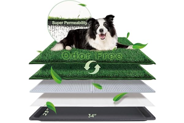 HQ4US 4LEGS Dog Grass Pad with Tray Large 86×58cm, Dog Potty with Ultra-Absorbent Artificial Grass for Dogs with Hemmed Edge,