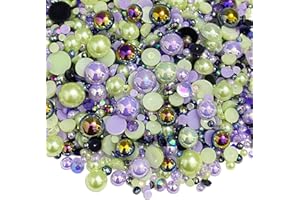 JMASSYANG 50g Mix Flatback Resin Rhinestones Half Round Pearls Mixed Size 3mm-10mm AB Color Half Pearls Resin Rhinestones for DIY Craft Nail Art Shoes Clothes Tumblers Scrapbooking (Black/Green/Purple Series)
