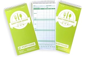 Portage Food Diet Journal - Notebook for Daily Food Intake with Template to Track Calories, a Food Diary, Meal Tracker – 4 x 8 Inches, 70 Sheets, 140 Pages, (Pack of 3)